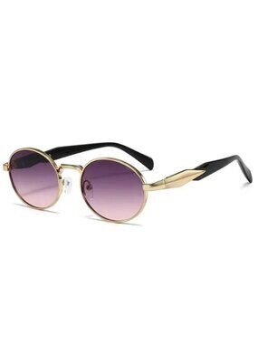 Oval Gold Metal Frame Sunglasses Purple Gradient Lenses Retro Vintage Black Arms